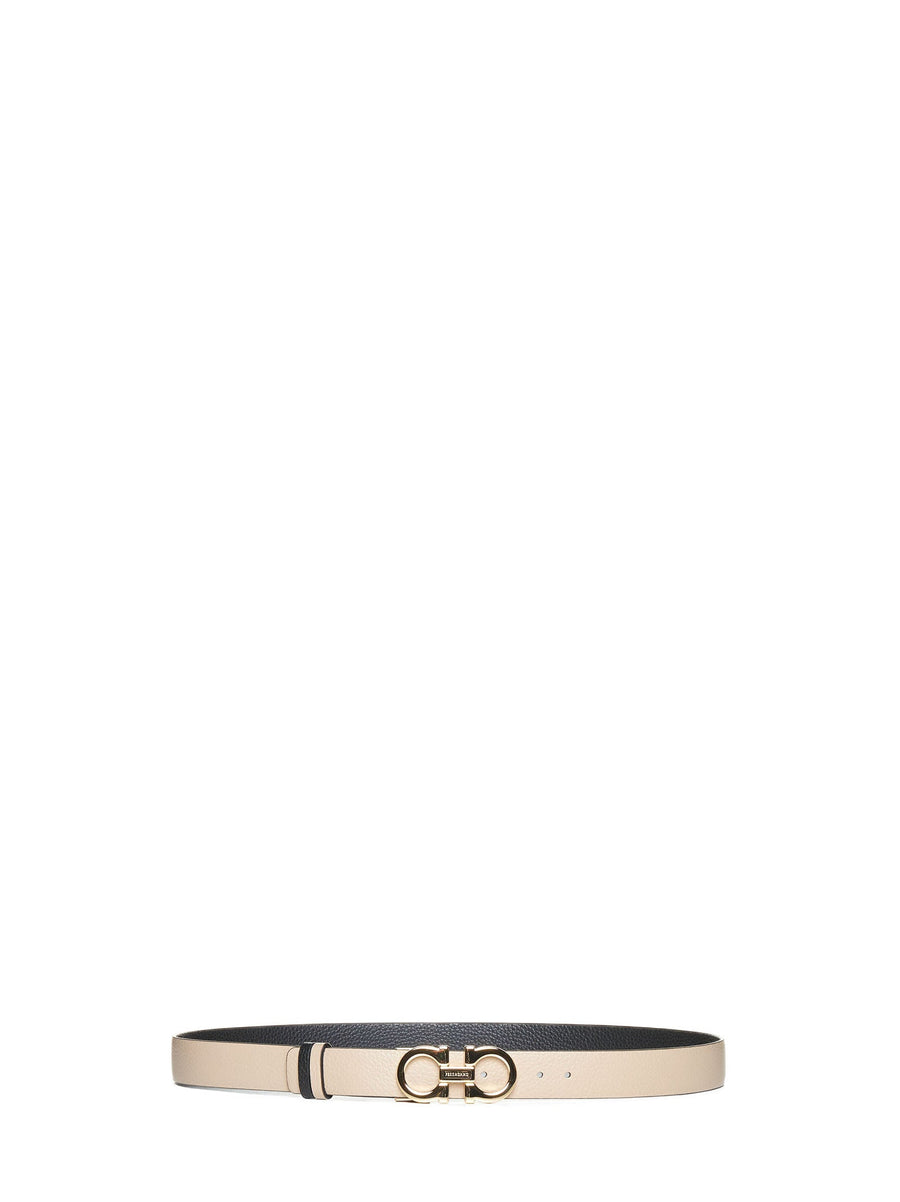Ferragamo Gancini Reversible Grained Leather Belt — Beige Calf
