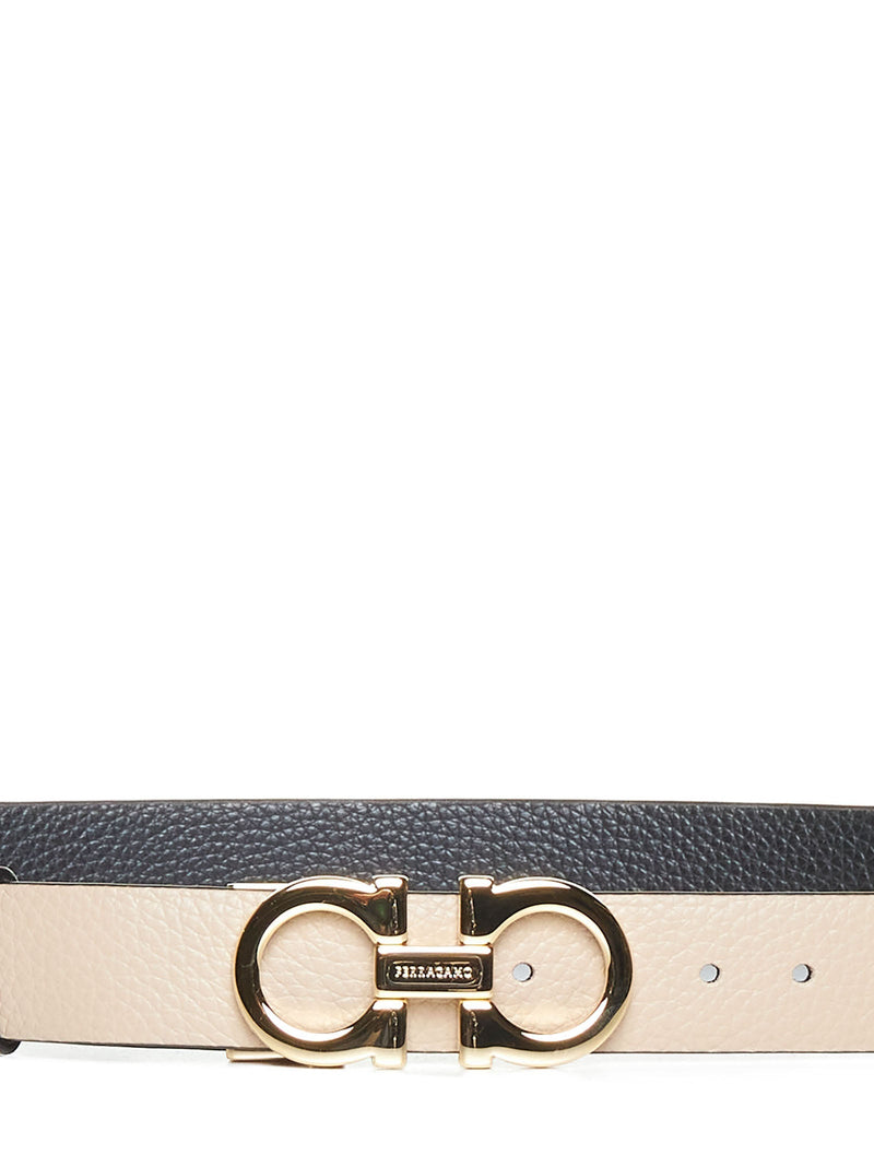 Ferragamo Gancini Reversible Grained Leather Belt — Beige Calf