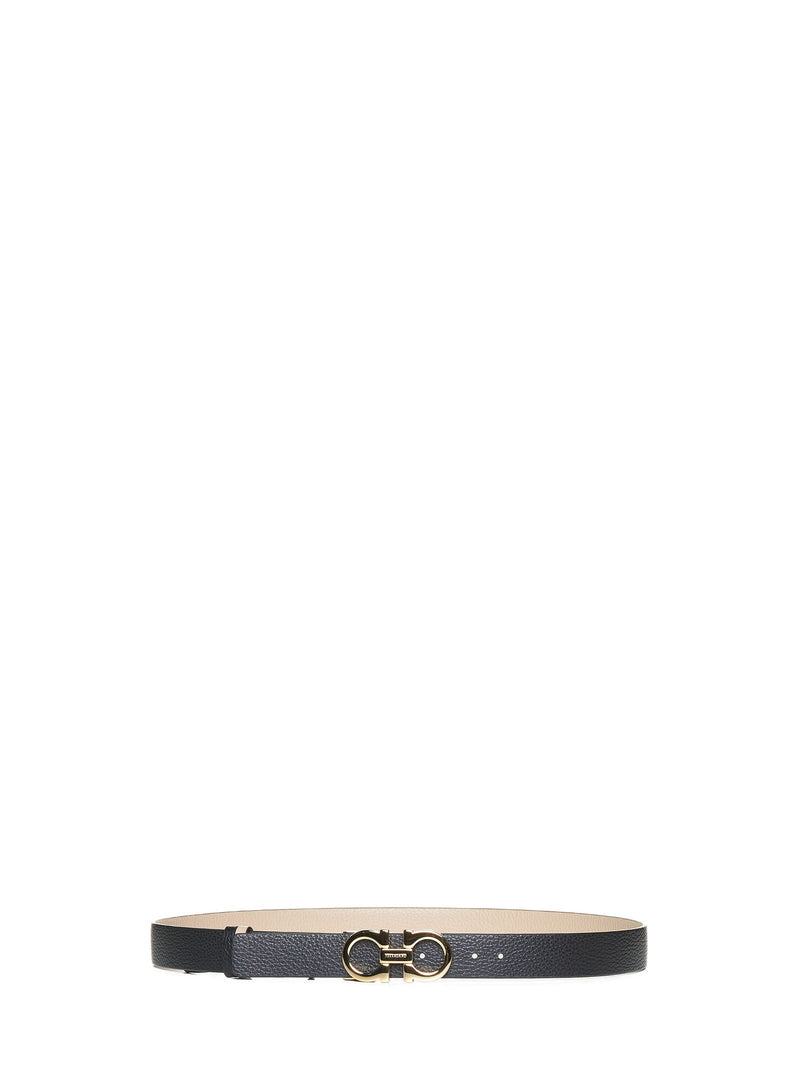Ferragamo Gancini Reversible Grained Leather Belt — Beige Calf