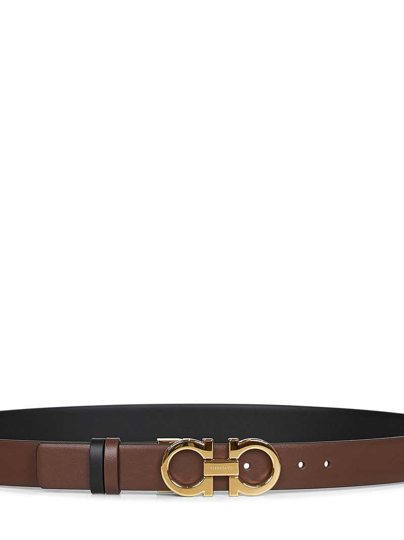 Ferragamo Reversible Hammered Calfskin Belt — Brown Calf Leather
