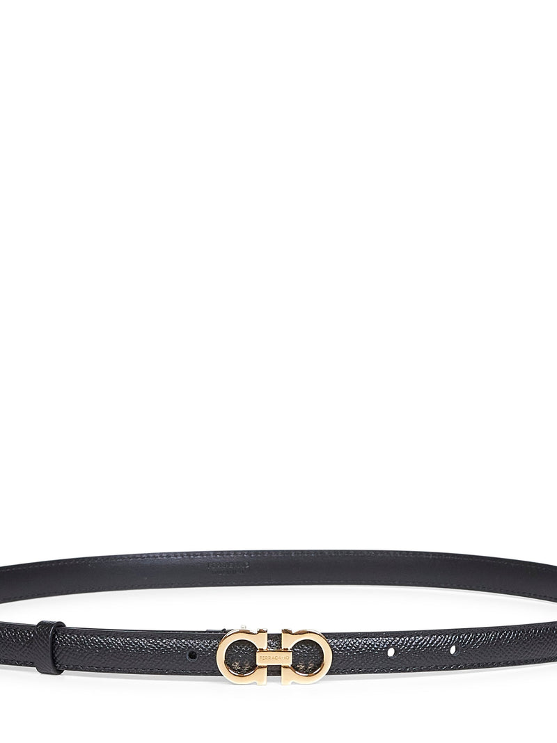 Ferragamo Hammered Leather Gancini Belt — Black Calf