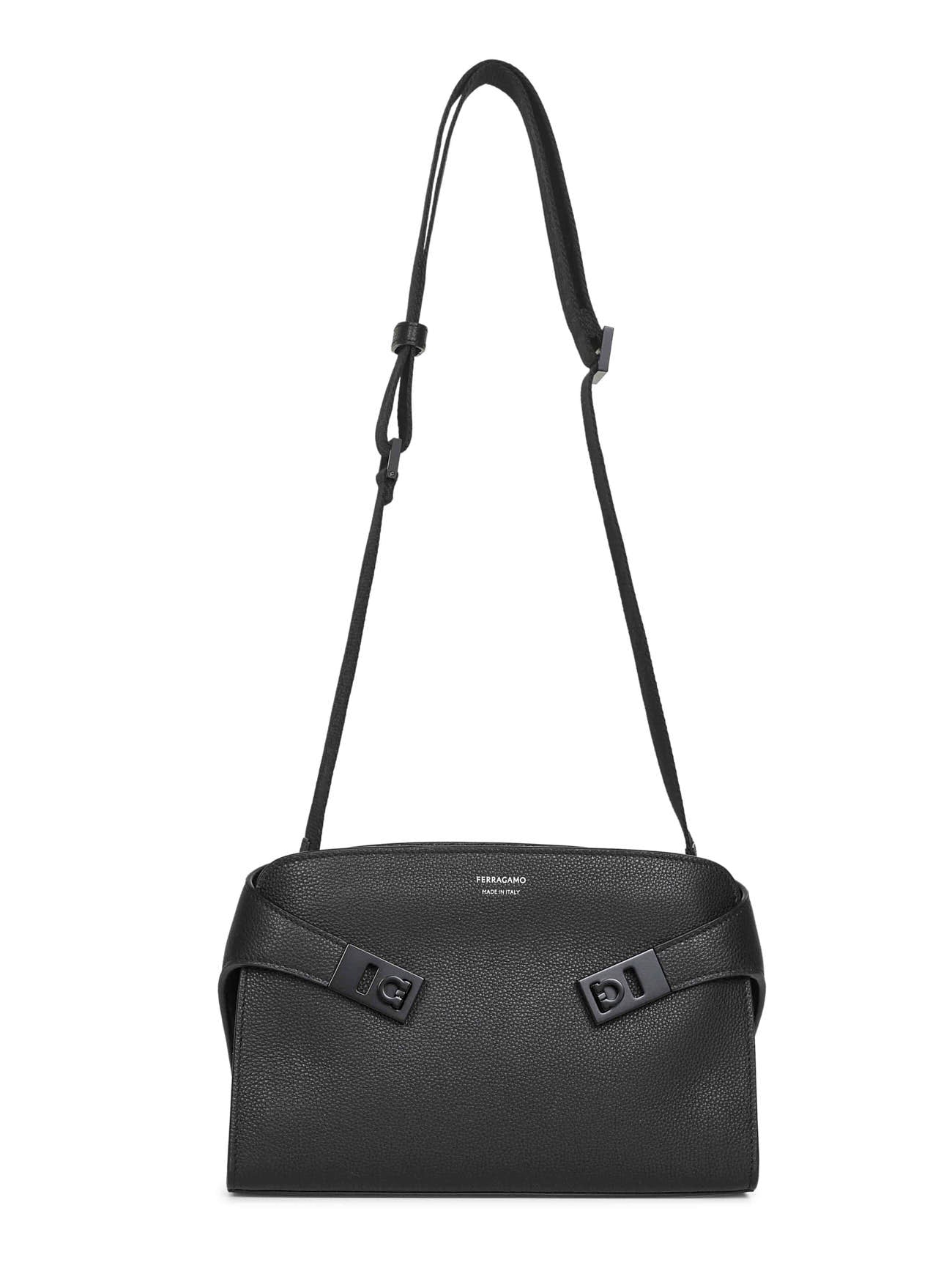 Ferragamo Hug Shoulder Bag — Black Calf Leather