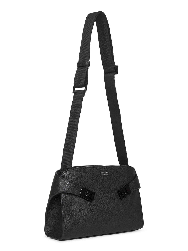 Ferragamo Hug Shoulder Bag — Black Calf Leather