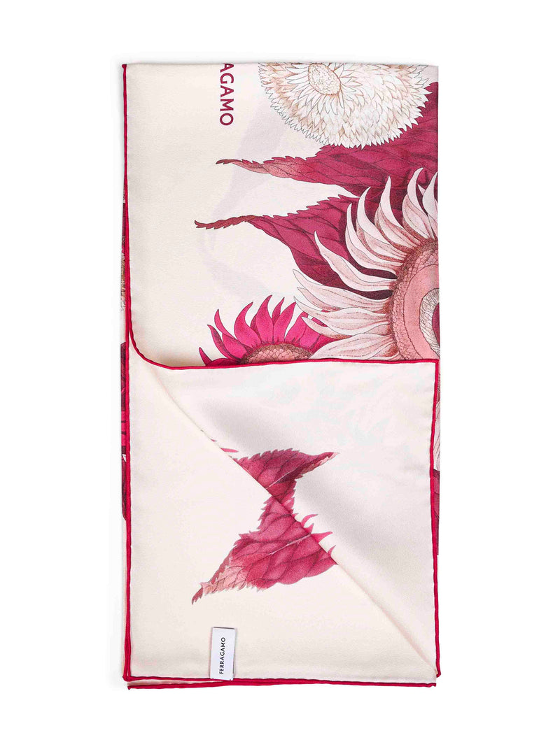 Ferragamo Girasoli Floral Silk Scarf — Ivory Scarfs
