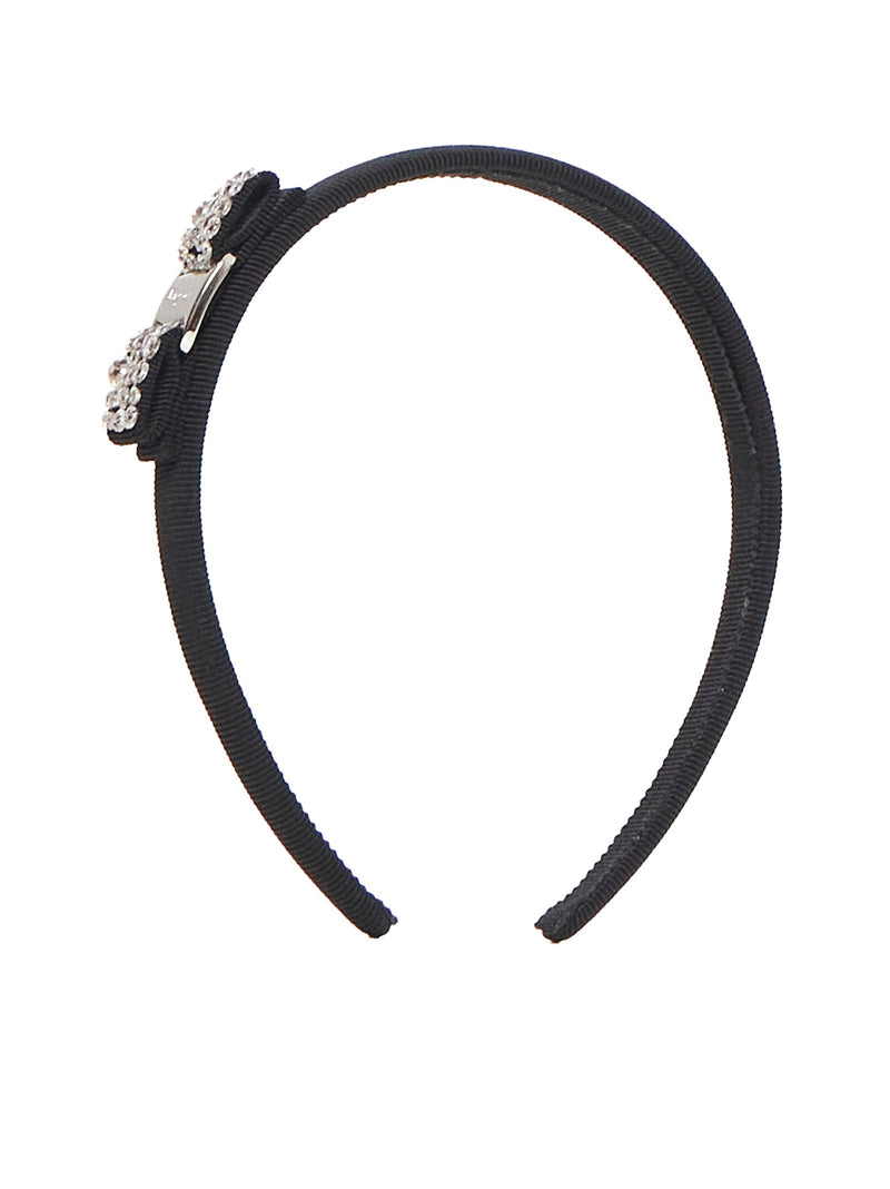 Ferragamo Rhinestone-Embellished Headband — Black Cotton / Viscose Brass Headbands