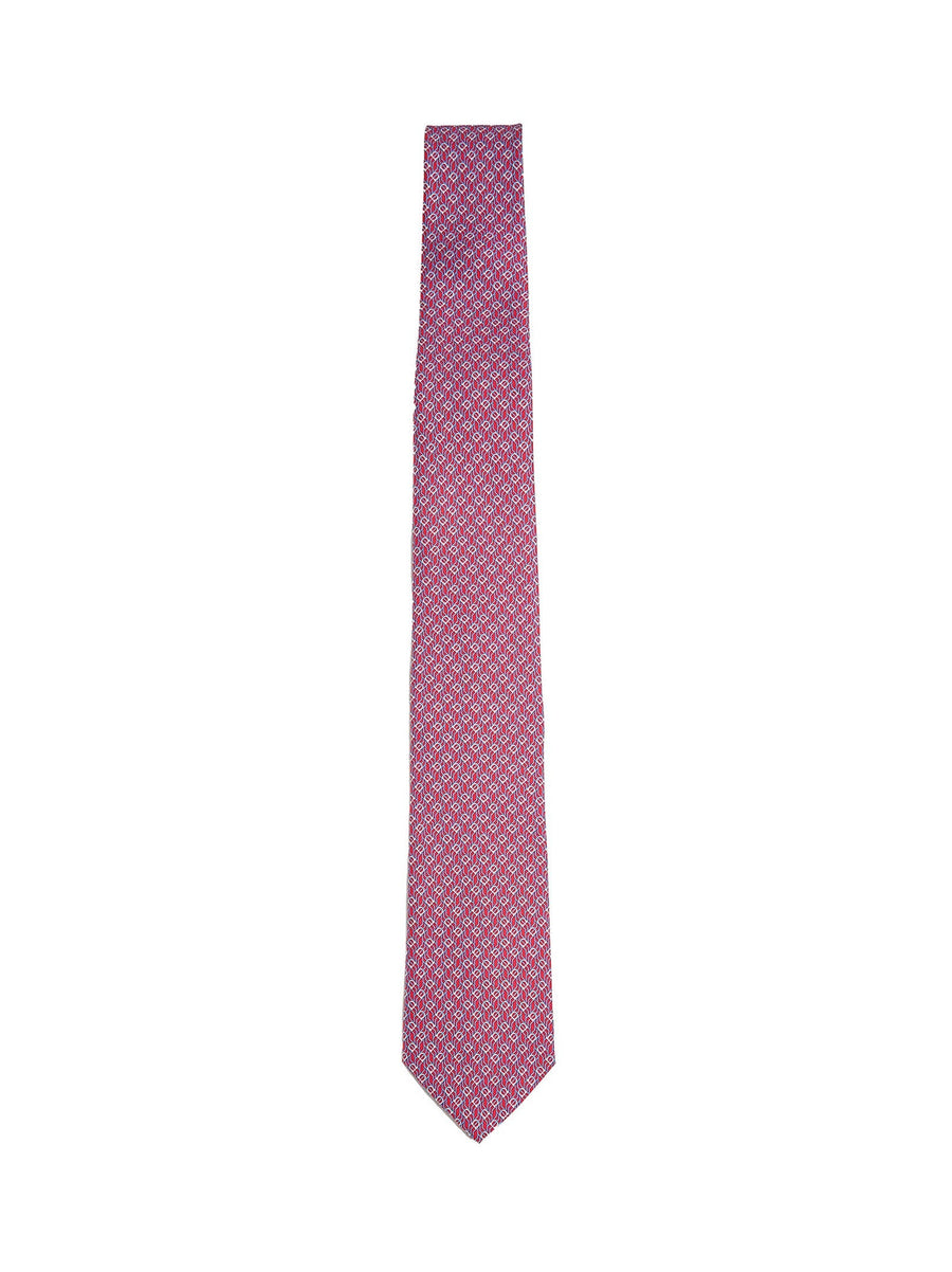 Ferragamo Tetris Print Silk Necktie — Red Neckties
