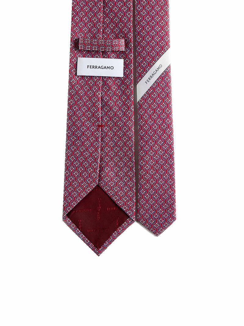 Ferragamo Tetris Print Silk Necktie — Red Neckties