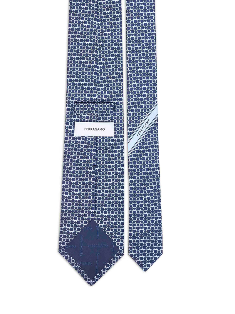Ferragamo Gancini Jacquard Silk Necktie — Blue Neckties