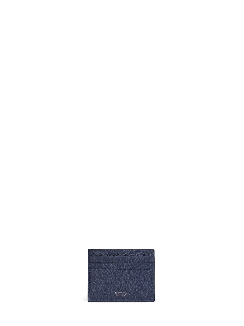 Ferragamo Gancini Ornament Card Case — Navy Calf Leather Cases
