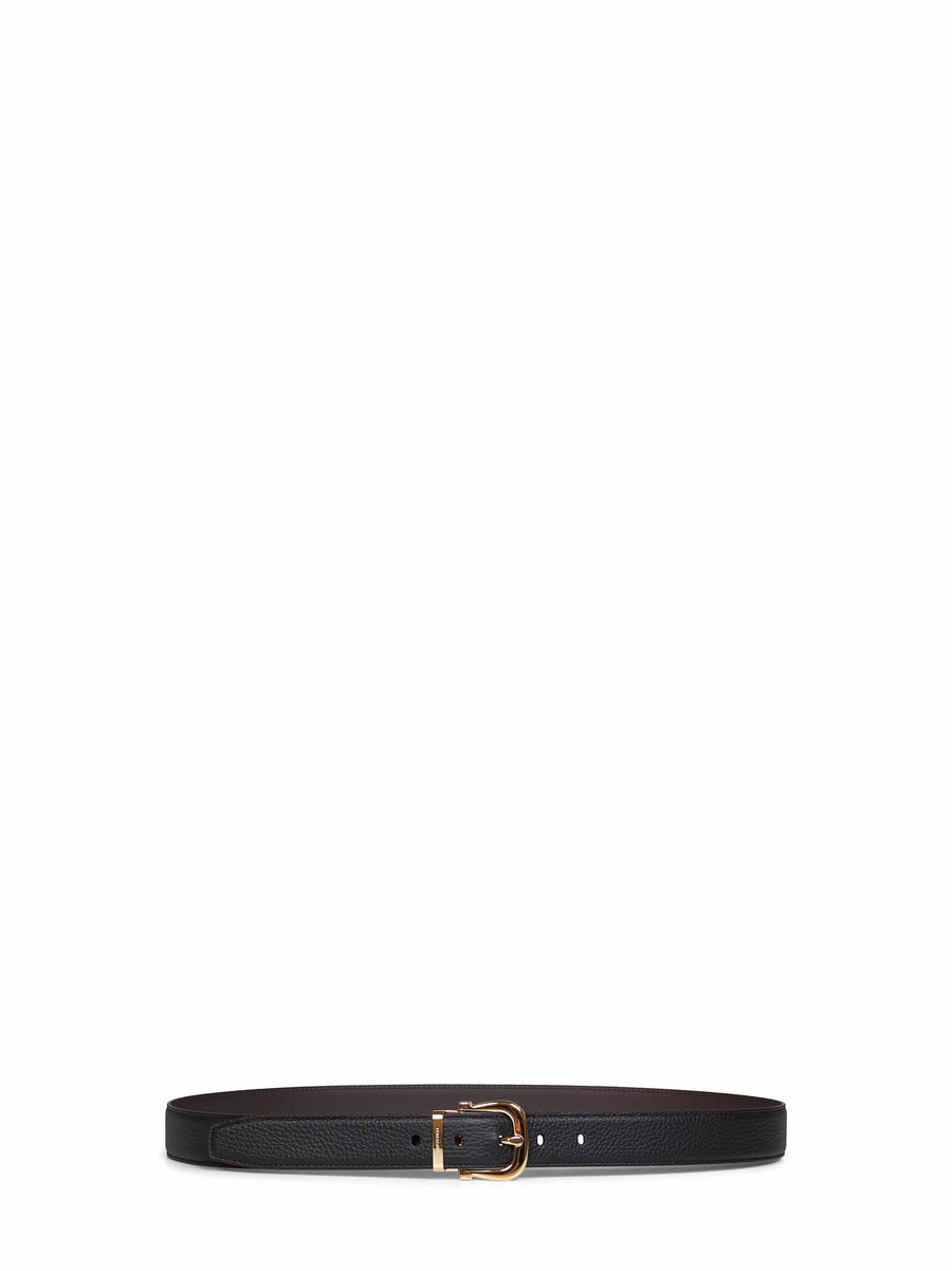 Ferragamo Gancini Belt — Black Calf Leather