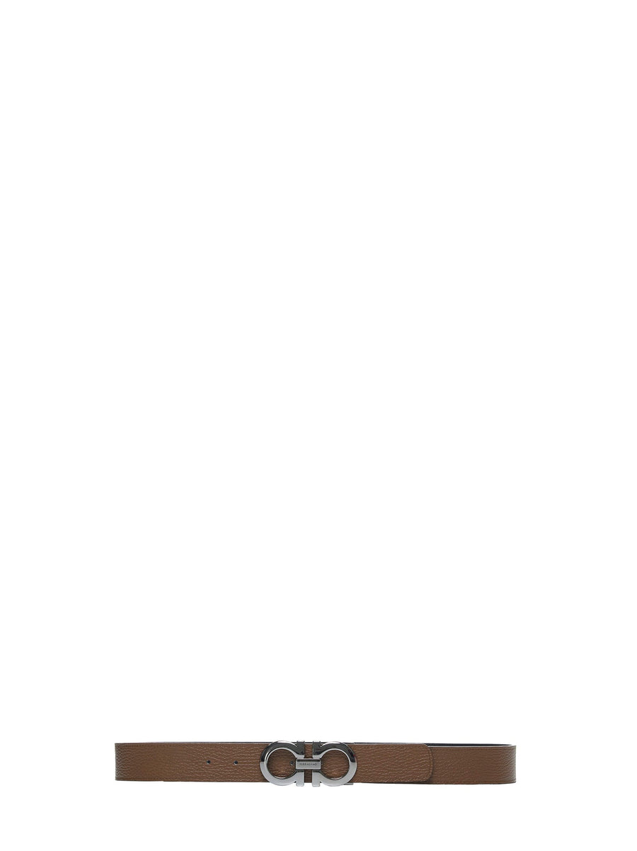 Ferragamo Gancini Buckle Calf Leather Belt — Brown