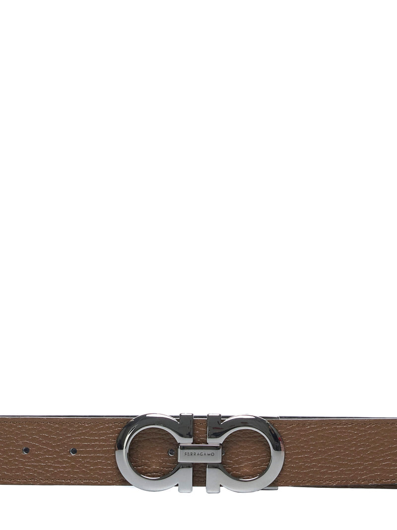 Ferragamo Gancini Buckle Calf Leather Belt — Brown