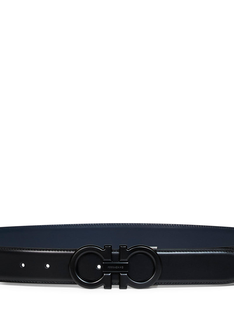 Ferragamo Reversible Two-Tone Calfskin Belt — Black Calf Leather