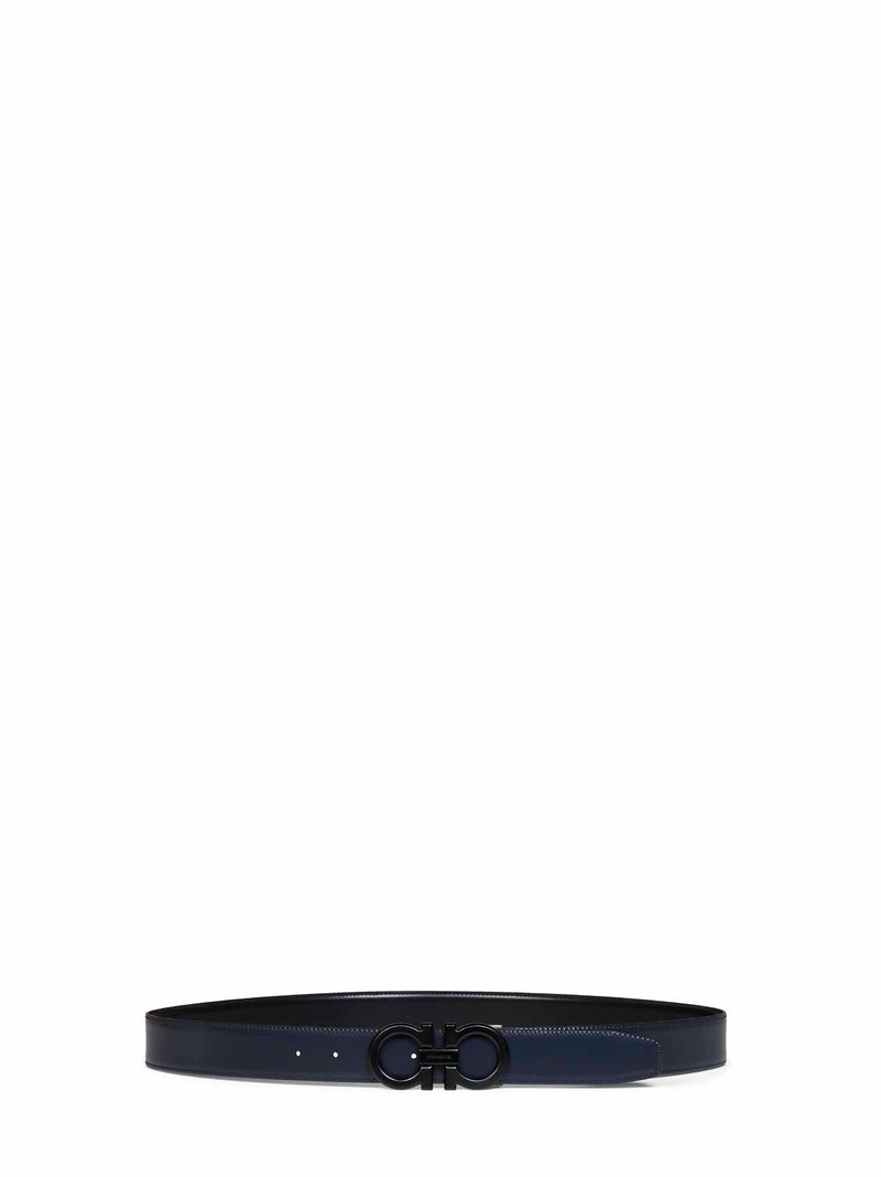 Ferragamo Reversible Two-Tone Calfskin Belt — Black Calf Leather