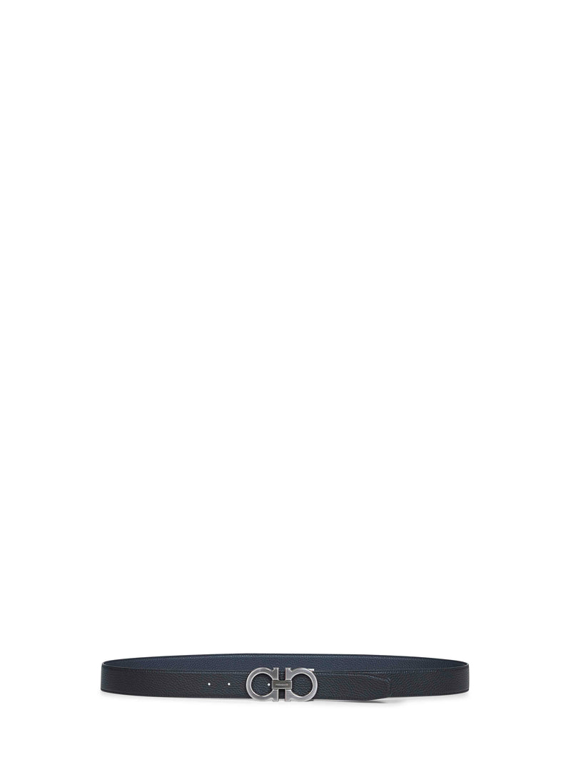 Ferragamo Two-Tone Gancini Reversible Belt — Blue Calf Leather
