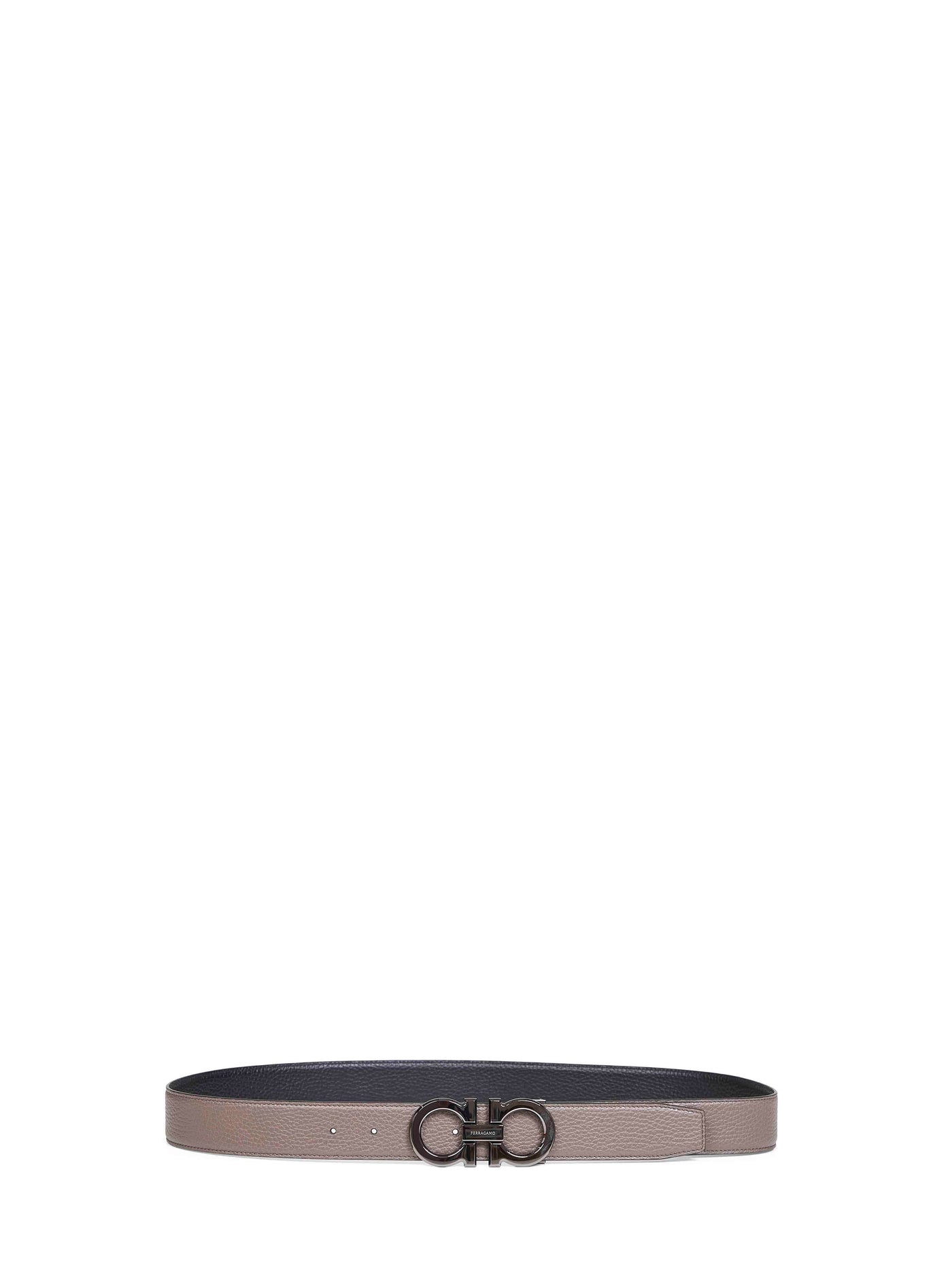 Ferragamo Reversible Gancini Buckle Belt — Gray Calf Leather