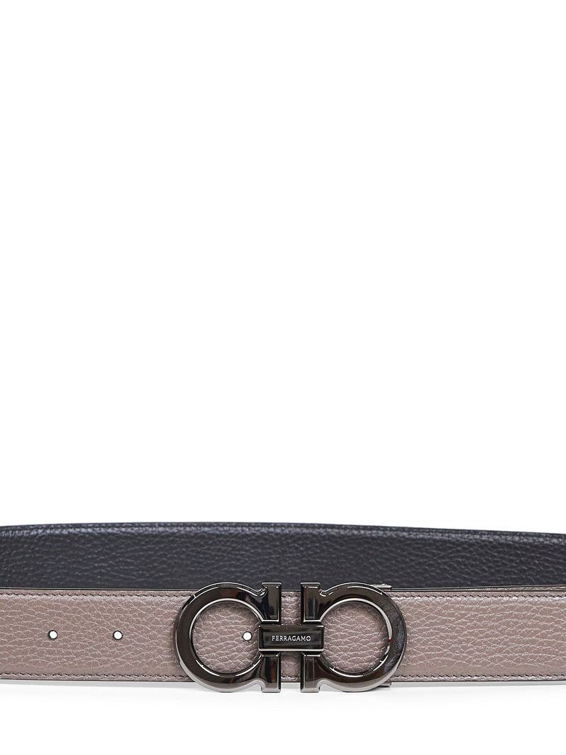 Ferragamo Reversible Gancini Buckle Belt — Gray Calf Leather