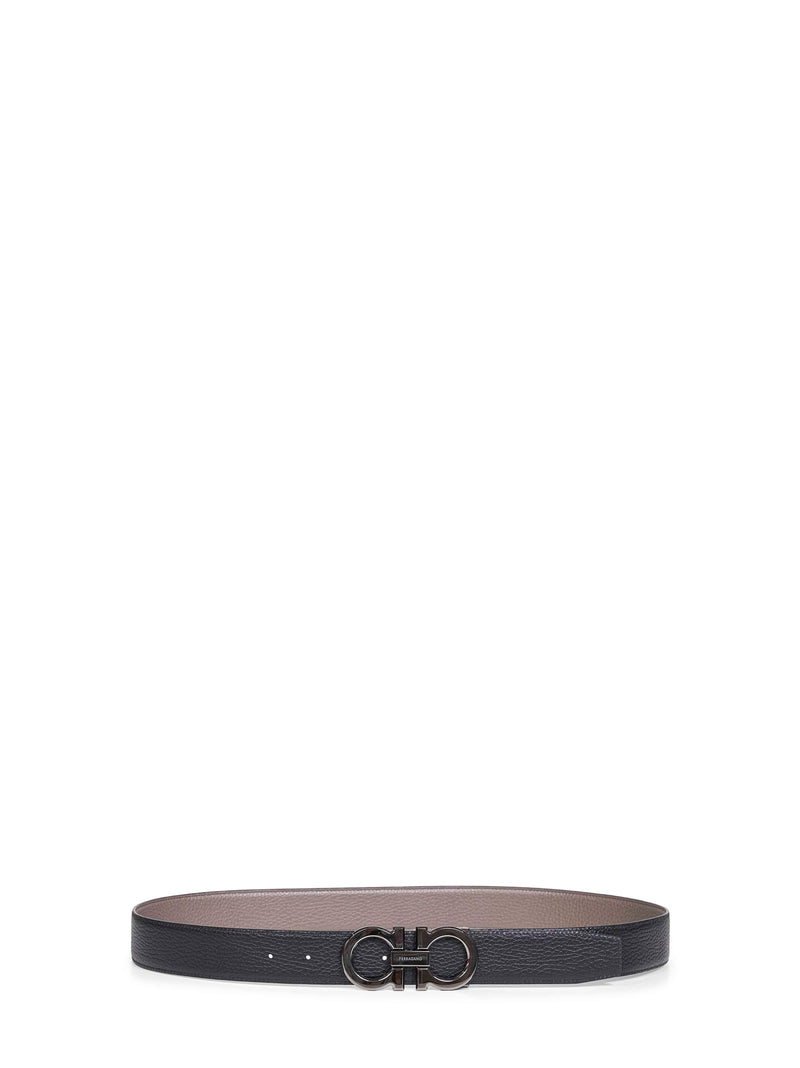 Ferragamo Reversible Gancini Buckle Belt — Gray Calf Leather