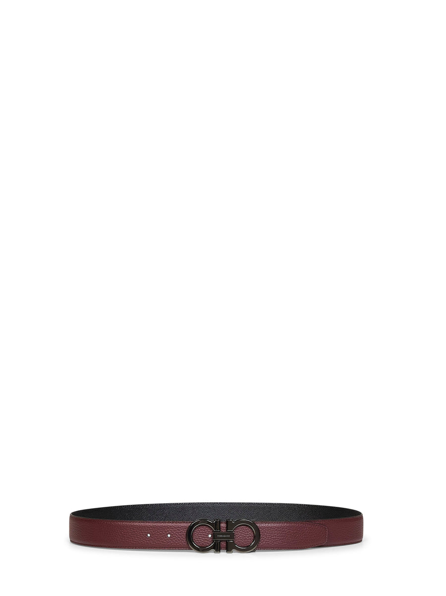 Ferragamo Gancini Reversible Belt — Black Calf Leather