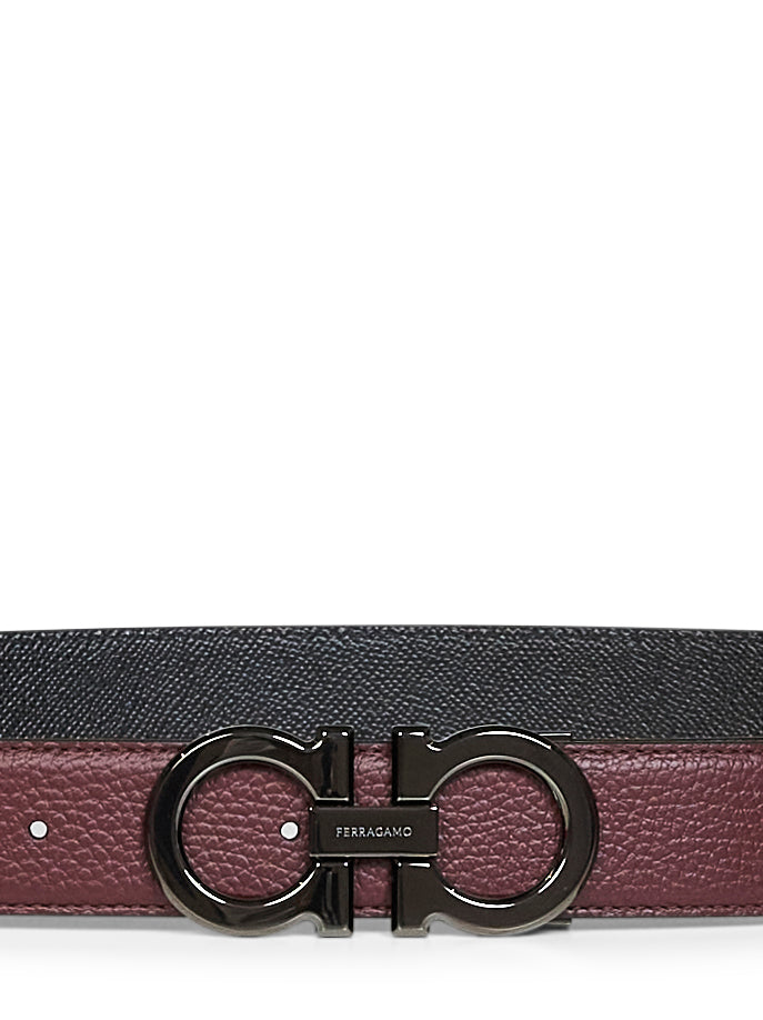 Ferragamo Gancini Reversible Belt — Black Calf Leather