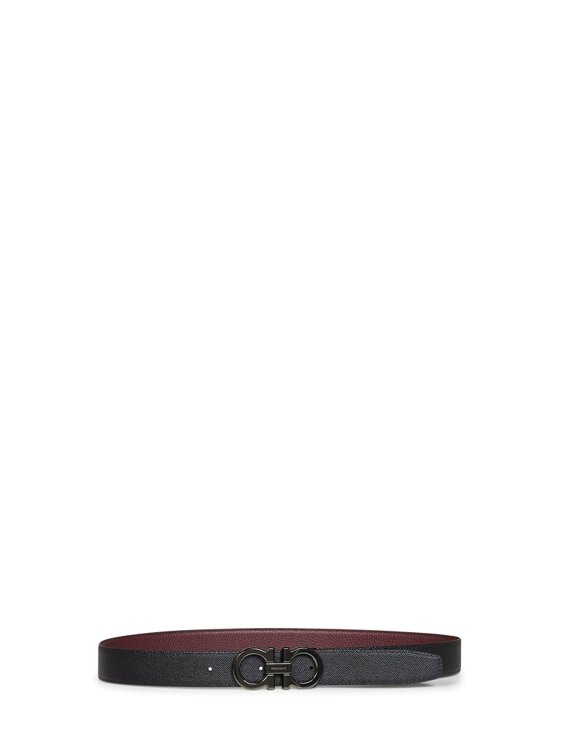 Ferragamo Gancini Reversible Belt — Black Calf Leather
