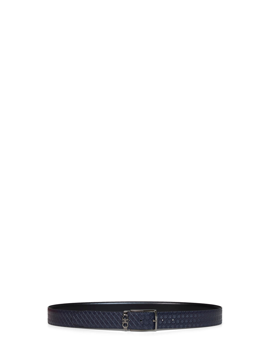 Ferragamo Reversible Leather Belt — Navy Calf