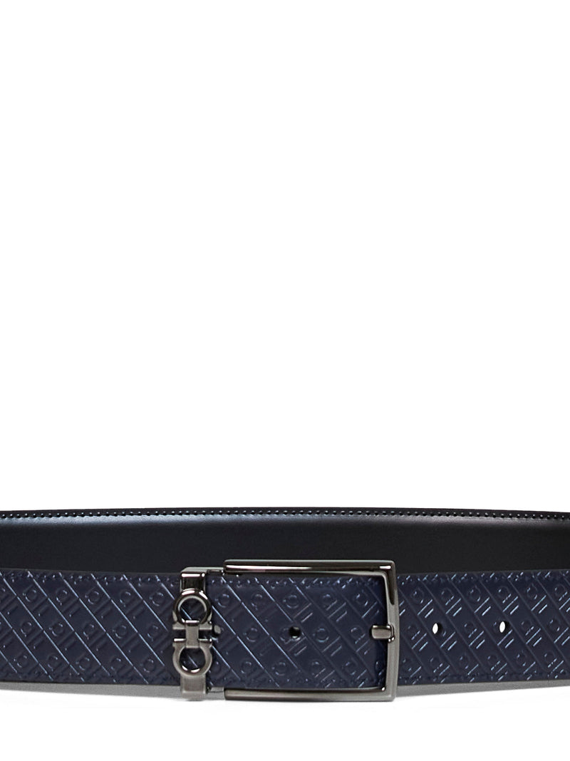 Ferragamo Reversible Leather Belt — Navy Calf