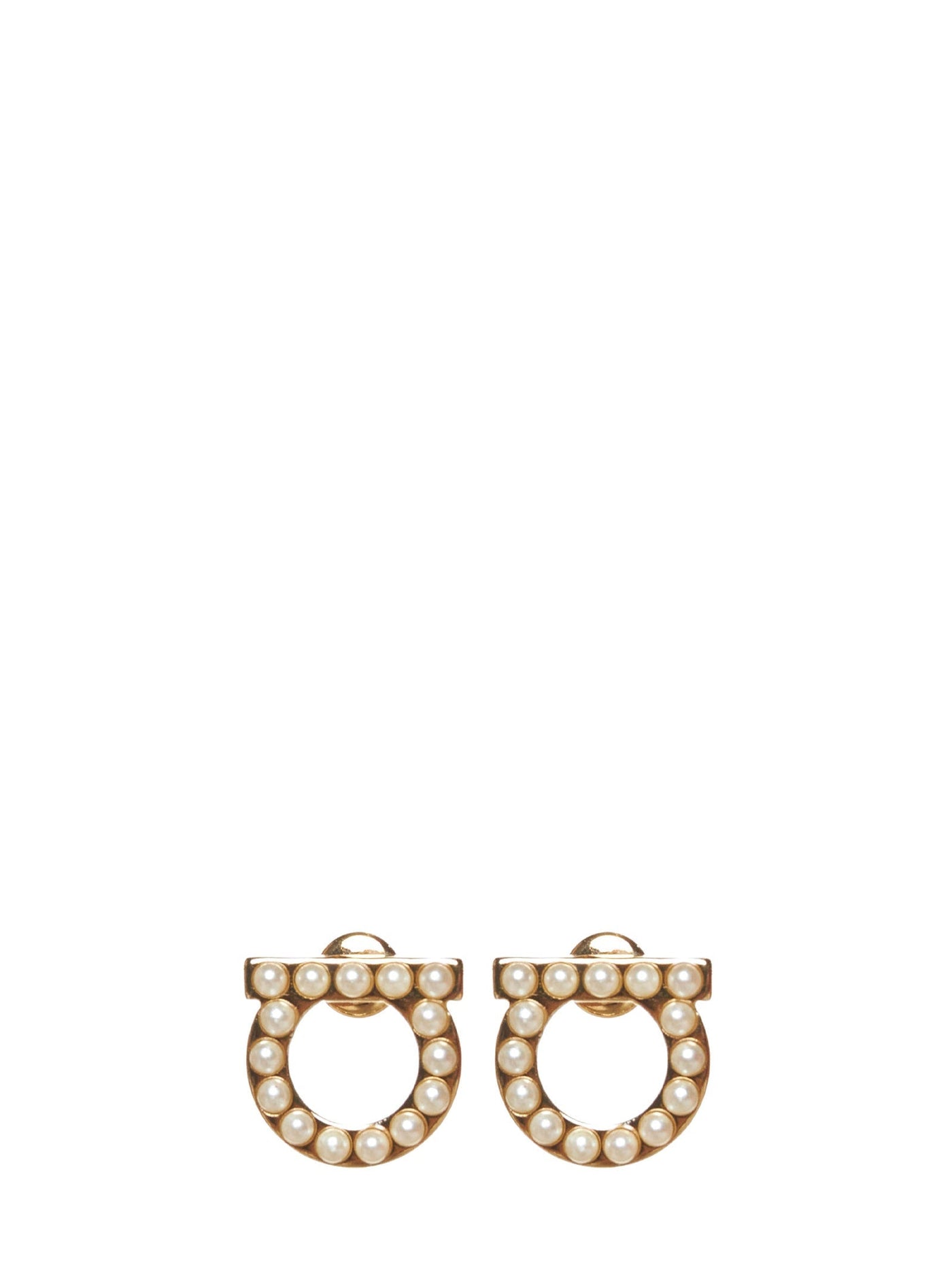 Ferragamo Pearl-Embellished Stud Earrings — Gold Plexiglass