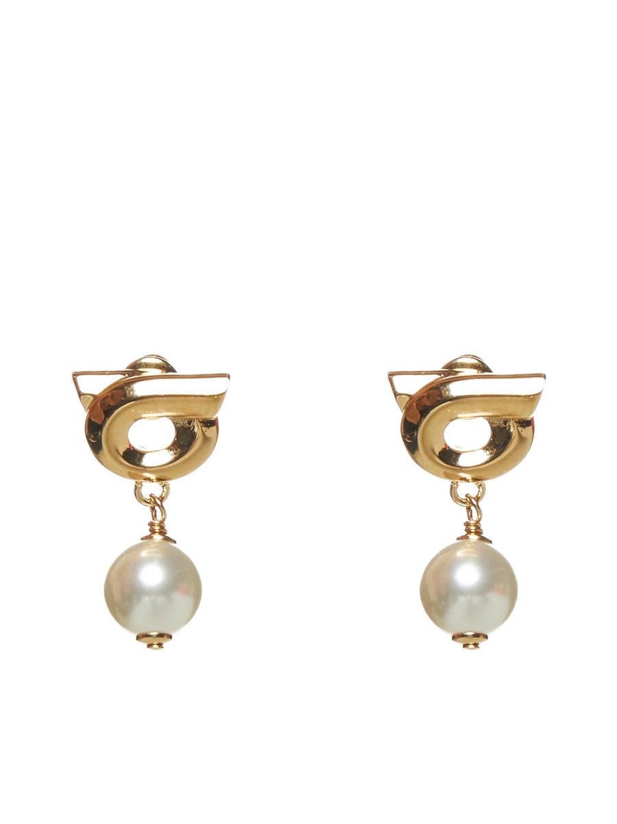 Ferragamo Pearl-Drop Hook Earrings — Gold Brass