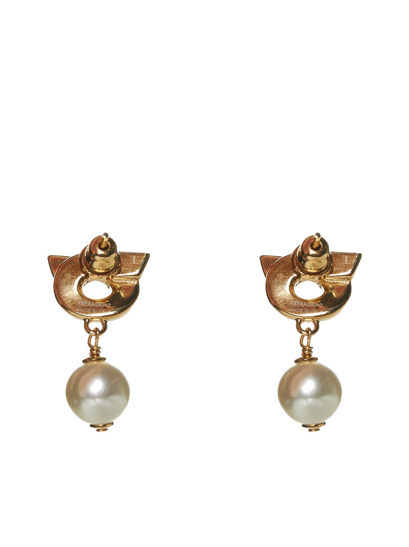 Ferragamo Pearl-Drop Hook Earrings — Gold Brass