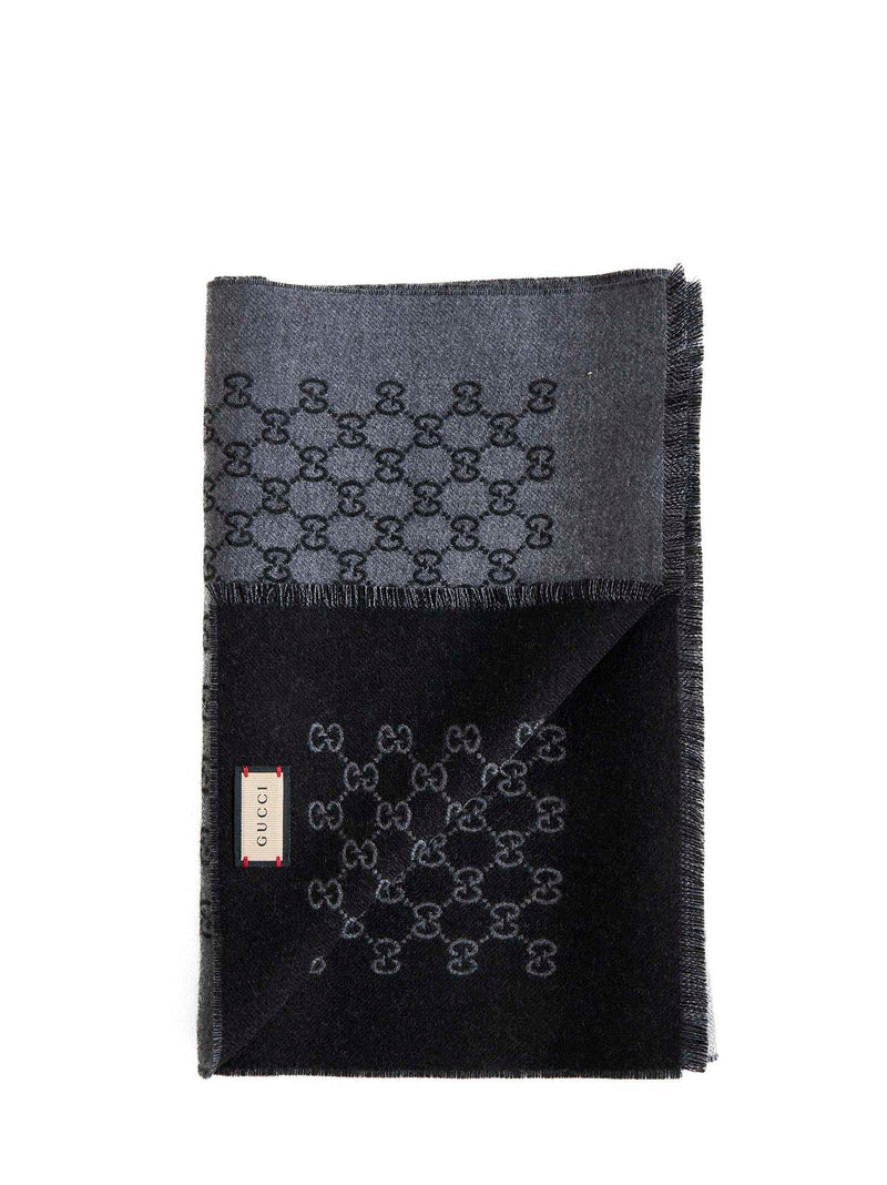 Gucci Gg Jacquard Wool Scarf — Gray Scarfs