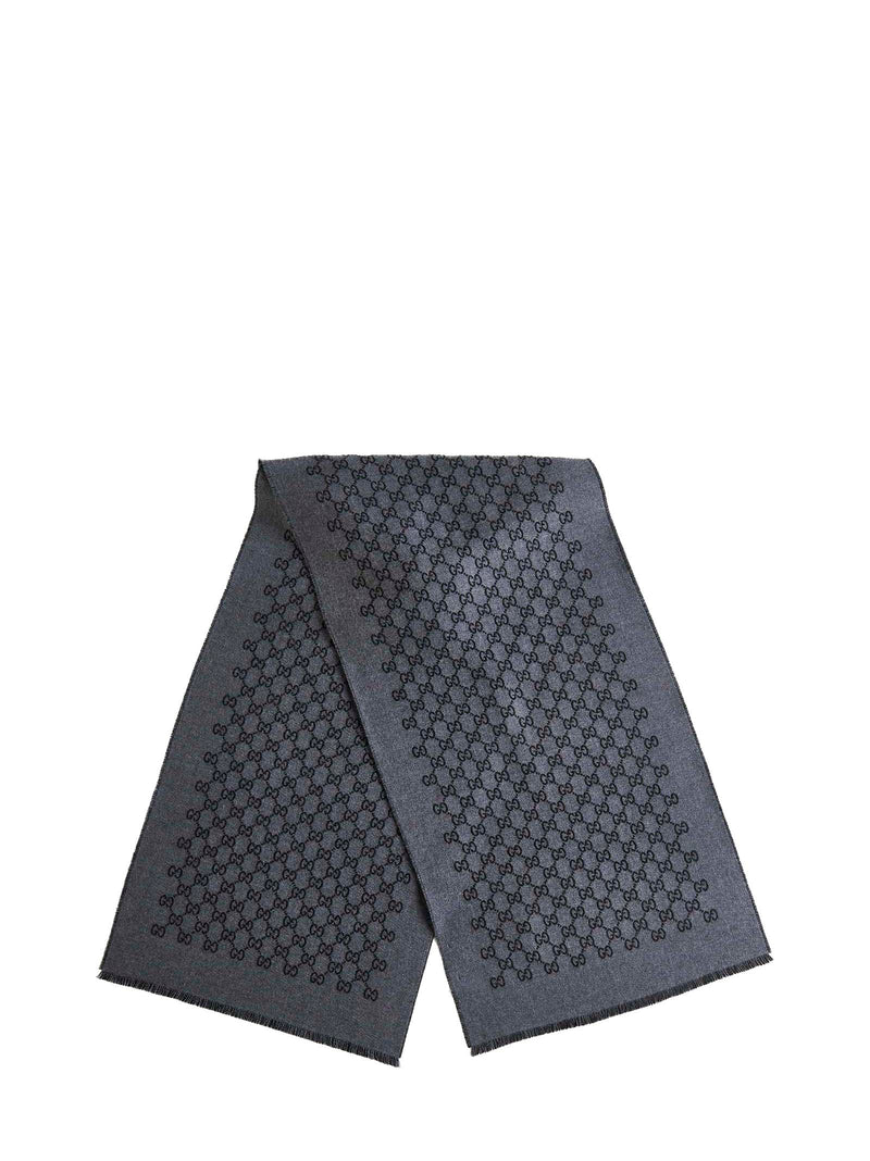 Gucci Gg Jacquard Wool Scarf — Gray Scarfs