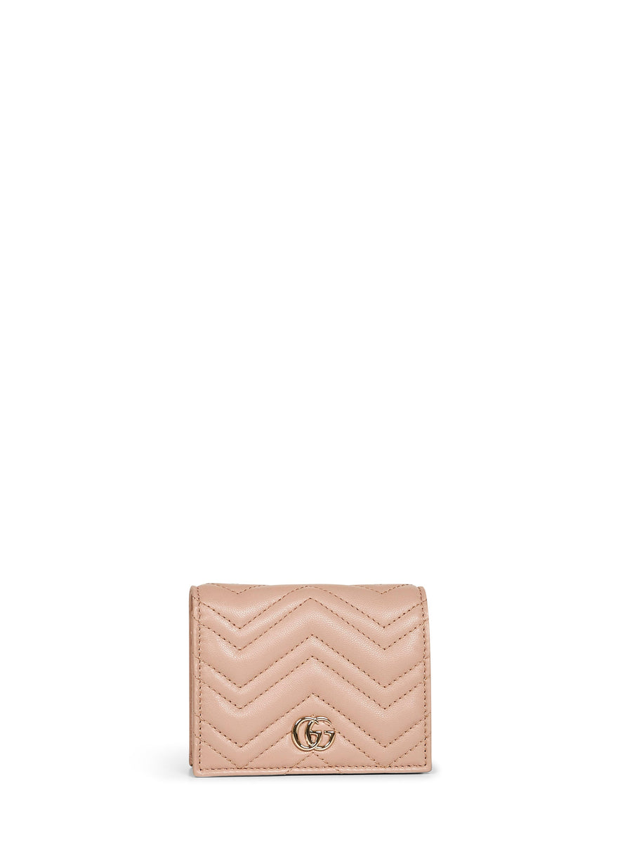 Gucci Gg Marmont Card Case Wallet — Pink Lambskin & Purses