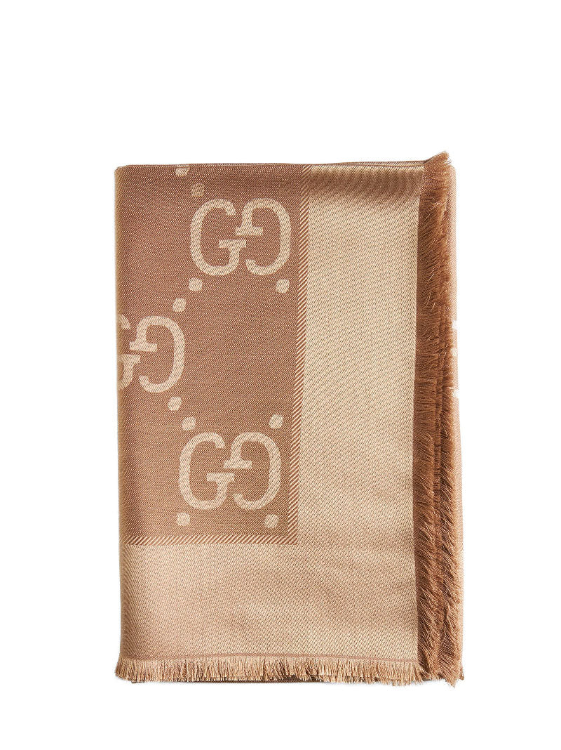 Gucci Gg Jacquard Scarf — Camel Wool Scarfs