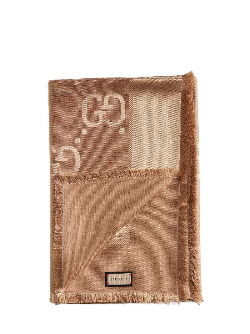Gucci Gg Jacquard Scarf — Camel Wool Scarfs