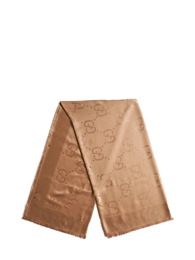 Gucci Gg Jacquard Scarf — Camel Wool Scarfs