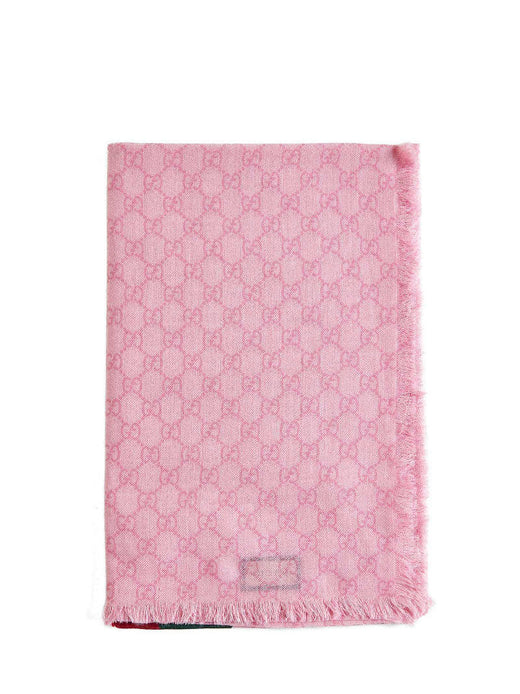 Gucci Gg Damier Jacquard Wool Scarf — Pink Scarfs