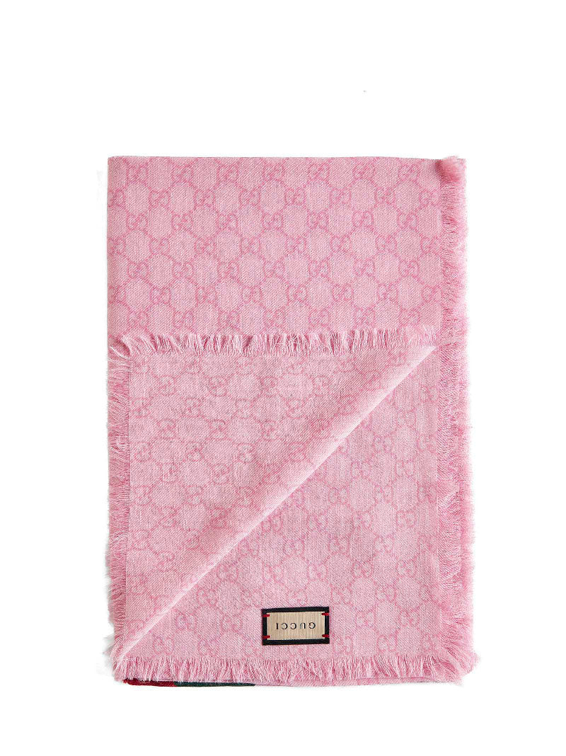 Gucci Gg Damier Jacquard Wool Scarf — Pink Scarfs