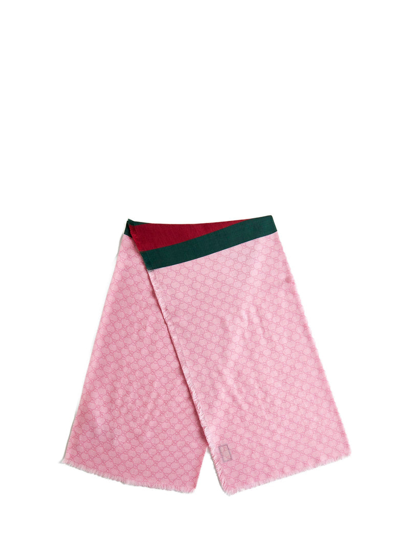 Gucci Gg Damier Jacquard Wool Scarf — Pink Scarfs
