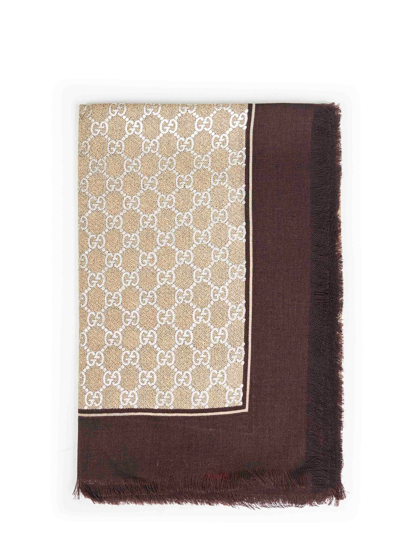 Gucci Gg Laminated Wool Shawl — Brown Shawls