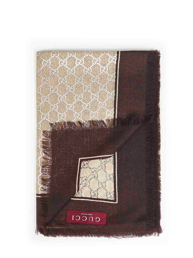 Gucci Gg Laminated Wool Shawl — Brown Shawls