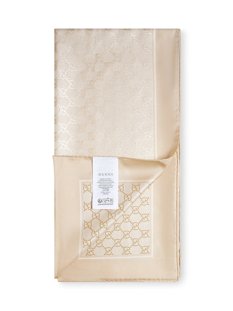 Gucci Silk Lamé Gg Scarf — Beige Scarfs