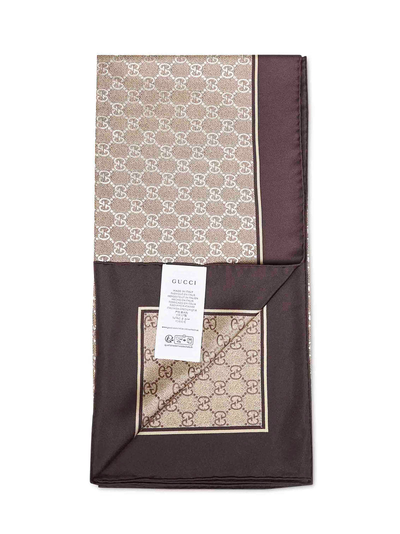 Gucci Silk Twill Gg Lamé Scarf — Brown Scarfs