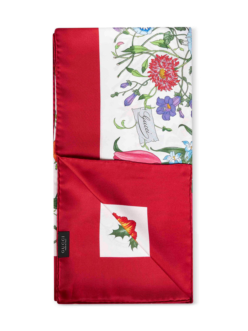 Gucci Silk Twill Flora Print Scarf — Red Scarfs