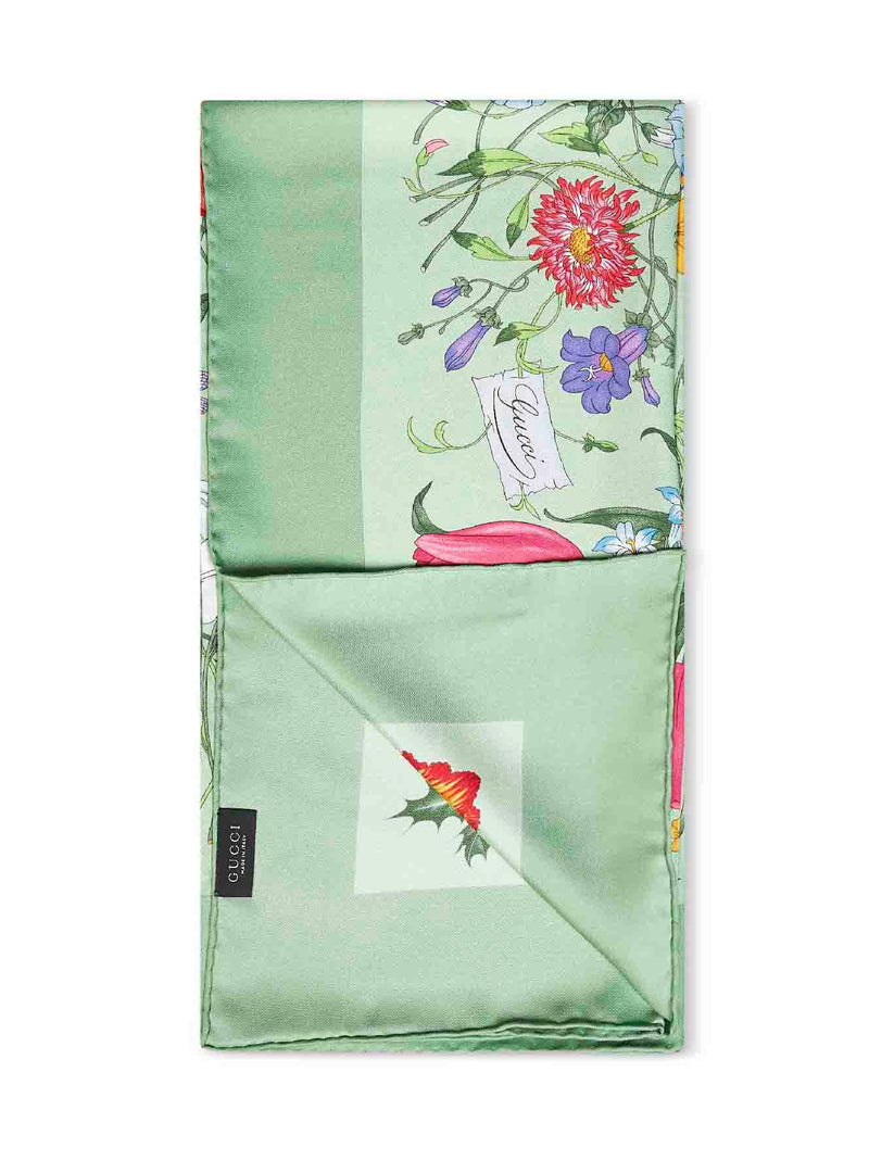 Gucci Silk Twill Flora Print Scarf — Green Scarfs