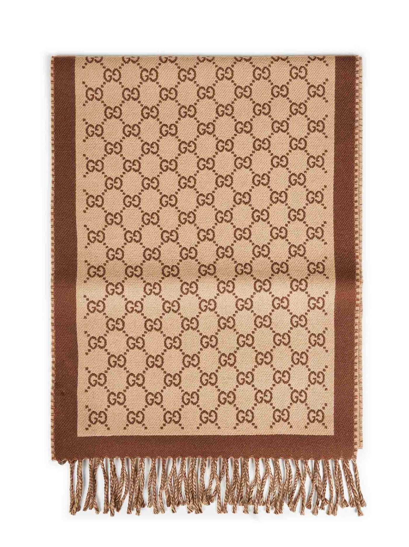 Gucci Gg Monogram Wool Scarf — Beige Scarfs