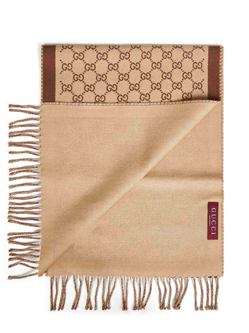 Gucci Gg Monogram Wool Scarf — Beige Scarfs