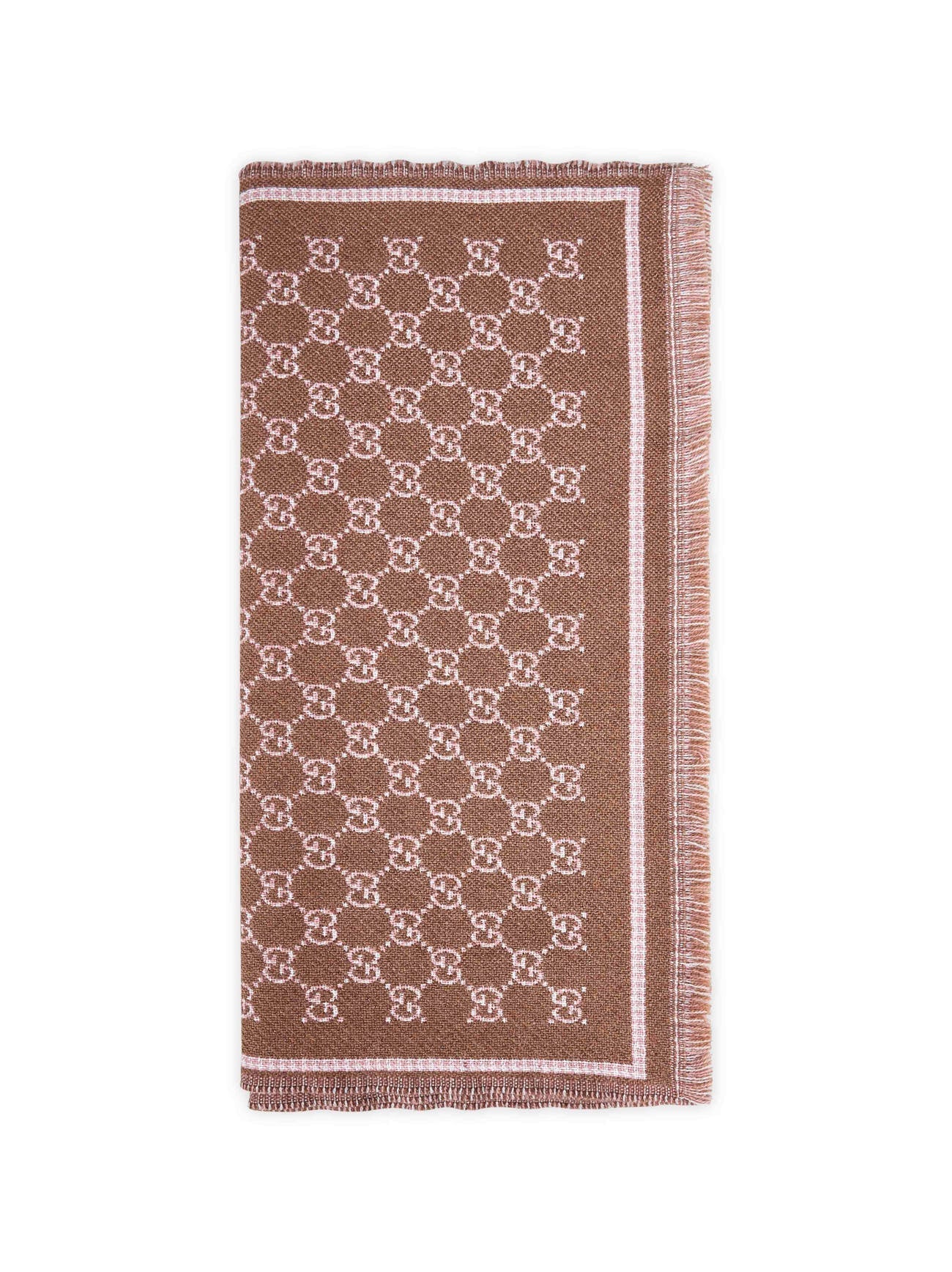 Gucci Gg Houndstooth Wool Blend Scarf — Brown Scarfs