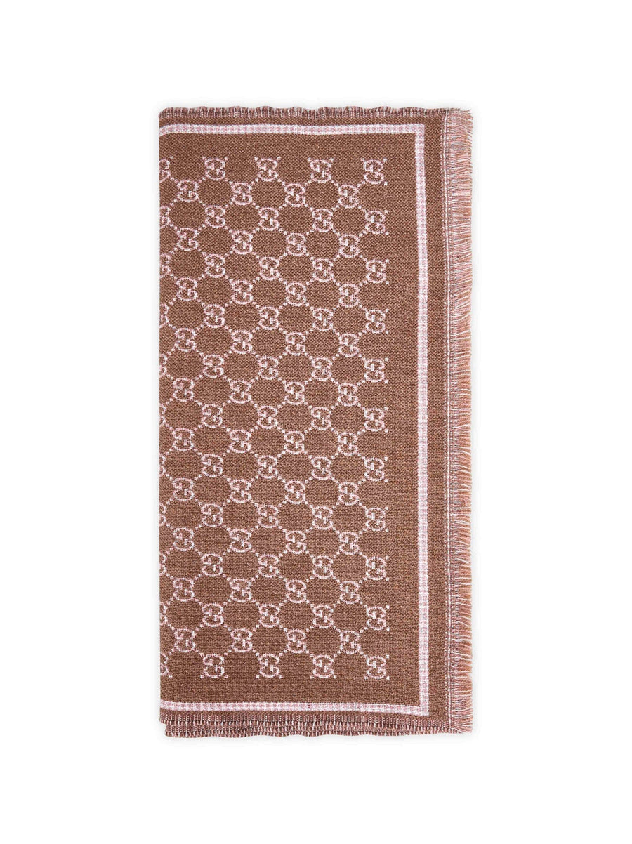Gucci Gg Houndstooth Wool Blend Scarf — Brown Scarfs