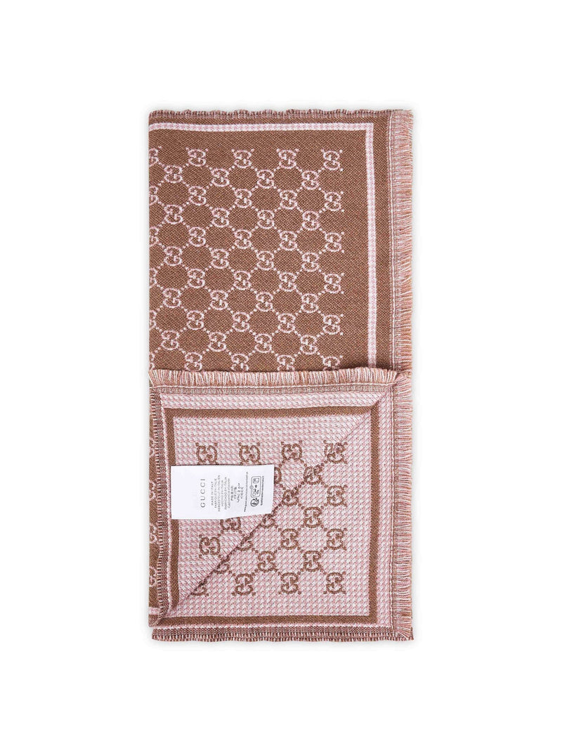 Gucci Gg Houndstooth Wool Blend Scarf — Brown Scarfs